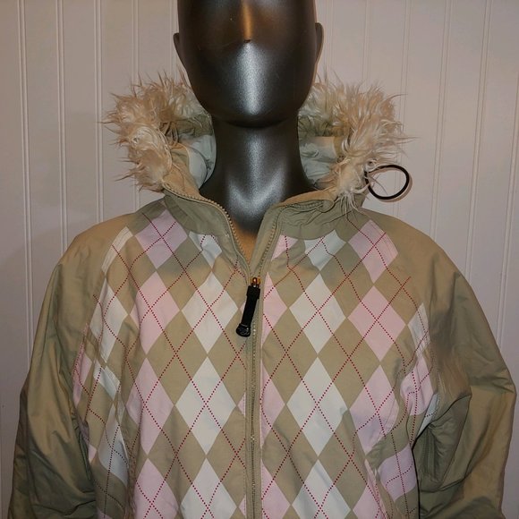 Roxy 5000 Snow Argyle Pink & Tan Jacket - M - Picture 2 of 8